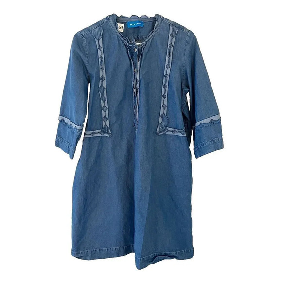 M.i.h Jeans London Womens Blue Dress Medium Cotton Chambray Long Sleeve Ruffle - Picture 1 of 10